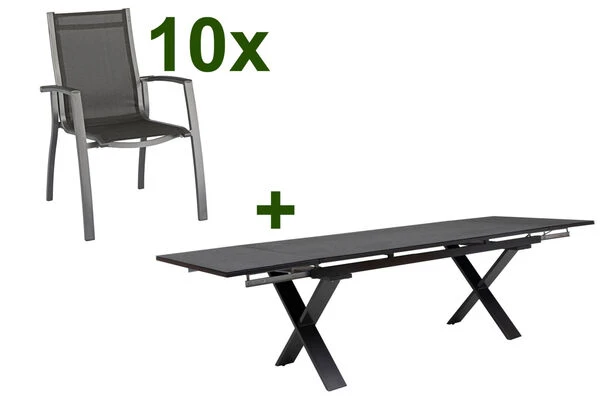 KETTLER Altura Esstischgarnitur, Anthrazit, Alu / Spraystone / Textil, Tisch 180/280x100cm, 10 Stapelsessel 3 KETTLER Altura Esstischgarnitur, Anthrazit, Alu / Spraystone / Textil, Tisch 180/280x100cm, 10 Stapelsessel