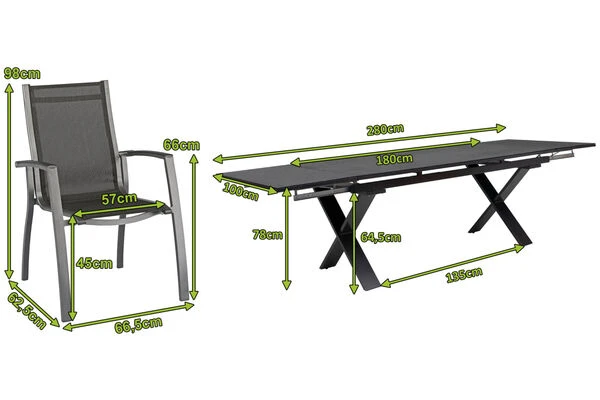 KETTLER Altura Esstischgarnitur, Anthrazit, Alu / Spraystone / Textil, Tisch 180/280x100cm, 10 Stapelsessel 7 KETTLER Altura Esstischgarnitur, Anthrazit, Alu / Spraystone / Textil, Tisch 180/280x100cm, 10 Stapelsessel – Bild 5