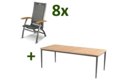 HARTMAN Silencio / Primo Sitzgruppe, Xerix/natur, Alu/Teak, 8 Multipo, 220x100cm, FSC-Teak Armlehnen