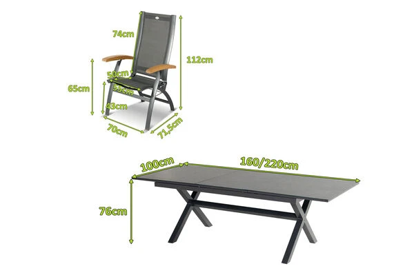 HARTMAN Xanadu / Primo Sitzgruppe, Xerix, Alu/Textilene/Glaskeramik, 4 Multipo, 160/220x100cm, Ausziehfunktion 6 HARTMAN Xanadu / Primo Sitzgruppe, Xerix, Alu/Textilene/Glaskeramik, 4 Multipo, 160/220x100cm, Ausziehfunktion – Bild 4