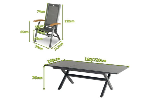 HARTMAN Xanadu / Primo Sitzgruppe, Xerix, Alu/Textilene/Glaskeramik, 6 Multipo, 160/220x100cm, Ausziehfunktion 7 HARTMAN Xanadu / Primo Sitzgruppe, Xerix, Alu/Textilene/Glaskeramik, 6 Multipo, 160/220x100cm, Ausziehfunktion – Bild 5