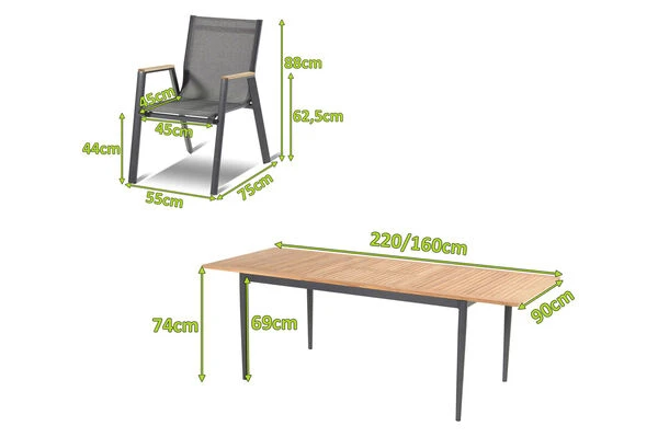 HARTMAN Silencio / Aruba Sitzgruppe, Xerix/natur, Alu/Teak, 6 Dining Sessel, 160/220x90cm, FSC-Teak Armlehnen 7 HARTMAN Silencio / Aruba Sitzgruppe, Xerix/natur, Alu/Teak, 6 Dining Sessel, 160/220x90cm, FSC-Teak Armlehnen – Bild 5