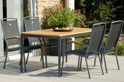 HARTMAN Silencio / RaffaeloSitzgruppe, Xerix/natur, Alu/Teak, 4 Dining Sessel, 160/220x90cm, FSC-Teak Armlehnen