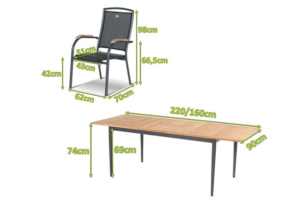 HARTMAN Silencio / RaffaeloSitzgruppe, Xerix/natur, Alu/Teak, 4 Dining Sessel, 160/220x90cm, FSC-Teak Armlehnen 7 HARTMAN Silencio / RaffaeloSitzgruppe, Xerix/natur, Alu/Teak, 4 Dining Sessel, 160/220x90cm, FSC-Teak Armlehnen – Bild 5