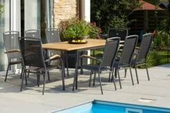 HARTMAN Silencio / RaffaeloSitzgruppe, Xerix/natur, Alu/Teak, 8 Dining Sessel, 160/220x90cm, FSC-Teak Armlehnen