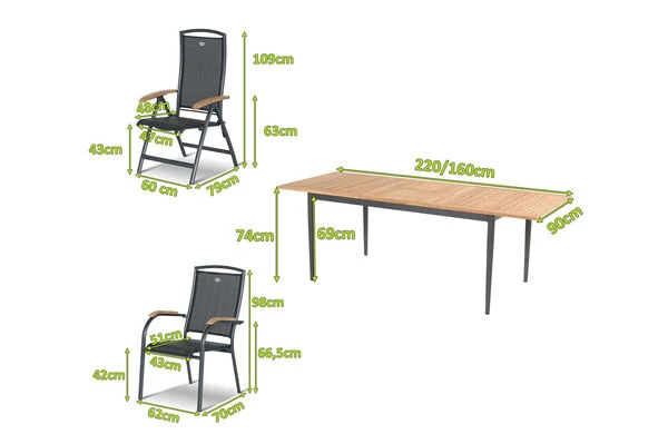 HARTMAN Silencio / RaffaeloSitzgruppe, Xerix/natur, Alu/Teak, 2 Dining Sessel, 4 Multipo, 160/220x90cm, FSC-Teak Armlehnen 7 HARTMAN Silencio / RaffaeloSitzgruppe, Xerix/natur, Alu/Teak, 2 Dining Sessel, 4 Multipo, 160/220x90cm, FSC-Teak Armlehnen – Bild 5