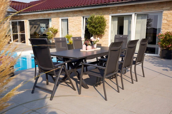 HARTMAN Xanadu / Alice Sitzgruppe, Xerix, Alu/Textilene/Glaskeramik, 6 Stapelsessel, 2 Multipo, 160/220x100cm 3 HARTMAN Xanadu / Alice Sitzgruppe, Xerix, Alu/Textilene/Glaskeramik, 6 Stapelsessel, 2 Multipo, 160/220x100cm