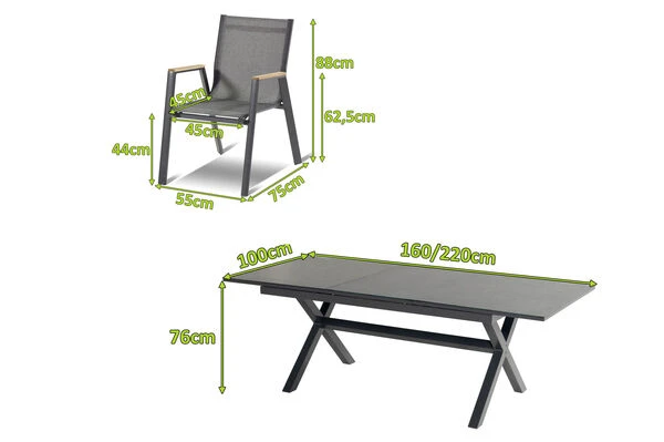 HARTMAN Xanadu / Aruba Sitzgruppe, Xerix/natur, Alu/Teak/Glaskeramik, 4 Dining Sessel, 160/220x100cm, FSC-Teak Armlehnen 6 HARTMAN Xanadu / Aruba Sitzgruppe, Xerix/natur, Alu/Teak/Glaskeramik, 4 Dining Sessel, 160/220x100cm, FSC-Teak Armlehnen – Bild 4