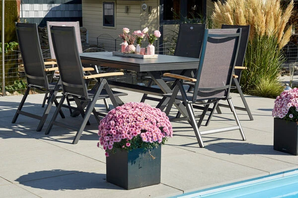 HARTMAN Xanadu / Aruba Sitzgruppe, Xerix/natur, Alu/Teak/Glaskeramik, 6 Multipo, 160/220x100cm, FSC-Teak Armlehnen 3 HARTMAN Xanadu / Aruba Sitzgruppe, Xerix/natur, Alu/Teak/Glaskeramik, 6 Multipo, 160/220x100cm, FSC-Teak Armlehnen