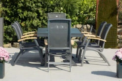 HARTMAN Xanadu / Da Vinci Sitzgruppe, Xerix/natur, Alu/Teak/Glaskeramik, 4 Dining Sessel, 2 Multipo, 160/220x100cm, FSC-Teak Armlehnen