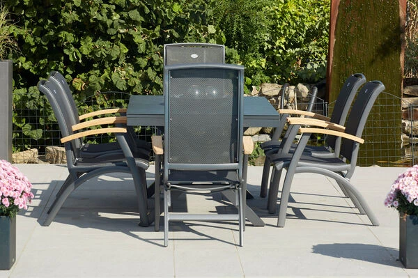 HARTMAN Xanadu / Da Vinci Sitzgruppe, Xerix/natur, Alu/Teak/Glaskeramik, 4 Dining Sessel, 2 Multipo, 160/220x100cm, FSC-Teak Armlehnen 3 HARTMAN Xanadu / Da Vinci Sitzgruppe, Xerix/natur, Alu/Teak/Glaskeramik, 4 Dining Sessel, 2 Multipo, 160/220x100cm, FSC-Teak Armlehnen