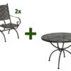 MBM Romeo Esstischgarnitur, Marone, Schmiedeeisen Verzinkt, Tisch Ø100 X 73 Cm, 2x Sessel 2 MBM Romeo Esstischgarnitur, Marone, Schmiedeeisen Verzinkt, Tisch Ø100 X 73 Cm, 2x Sessel -Gartenmoebel Verkaufs-Shop 23363 1.jpg