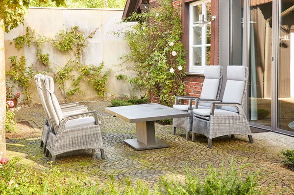 SIENA GARDEN Solea/Bellani Dining Set, Grau/blau/anthrazit, Alu/Gardino®-Geflecht/Keramik, 140 X 85 X 50-72cm, Inkl. 4 Diningsessel, Stufenlos Verstellbar 3 SIENA GARDEN Solea/Bellani Dining Set, Grau/blau/anthrazit, Alu/Gardino®-Geflecht/Keramik, 140 X 85 X 50-72cm, Inkl. 4 Diningsessel, Stufenlos Verstellbar