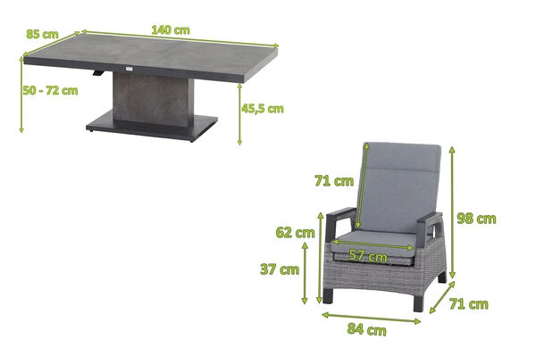 SIENA GARDEN Solea/Bellani Dining Set, Grau/anthrazit/blau, Gardino®-Geflecht/Alu/Keramik, 140 X 85 X 50-72cm, Inkl. 4 Diningsessel, Stufenlos Verstellbar 7 SIENA GARDEN Solea/Bellani Dining Set, Grau/anthrazit/blau, Gardino®-Geflecht/Alu/Keramik, 140 X 85 X 50-72cm, Inkl. 4 Diningsessel, Stufenlos Verstellbar – Bild 5