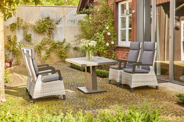 SIENA GARDEN Corido/Bellani Dining Set, Anthrazit/grau, Keramik/Geflecht/Alu, 140 X 85 X 50-72cm, Inkl. 4 Diningsessel 3 SIENA GARDEN Corido/Bellani Dining Set, Anthrazit/grau, Keramik/Geflecht/Alu, 140 X 85 X 50-72cm, Inkl. 4 Diningsessel