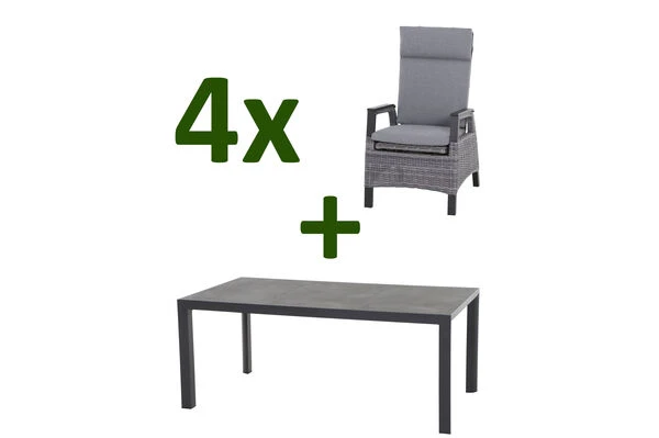 SIENA GARDEN Carlos/Solea Dining Set, Anthrazit/blau, Keramik/Gardino®-Geflecht/Alu, 180 X 100cm, Inkl. 4 Diningsessel, Stufenlos Verstellbar 3 SIENA GARDEN Carlos/Solea Dining Set, Anthrazit/blau, Keramik/Gardino®-Geflecht/Alu, 180 X 100cm, Inkl. 4 Diningsessel, Stufenlos Verstellbar