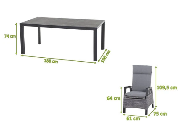 SIENA GARDEN Carlos/Solea Dining Set, Anthrazit/blau, Keramik/Gardino®-Geflecht/Alu, 180 X 100cm, Inkl. 4 Diningsessel, Stufenlos Verstellbar 7 SIENA GARDEN Carlos/Solea Dining Set, Anthrazit/blau, Keramik/Gardino®-Geflecht/Alu, 180 X 100cm, Inkl. 4 Diningsessel, Stufenlos Verstellbar – Bild 5
