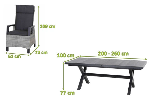SIENA GARDEN Messina/Corido Dining Set, Anthrazit, Alu/Geflecht/Keramik, 200-260 X 100 Cm, Inkl. 4 Diningsessel 7 SIENA GARDEN Messina/Corido Dining Set, Anthrazit, Alu/Geflecht/Keramik, 200-260 X 100 Cm, Inkl. 4 Diningsessel – Bild 5
