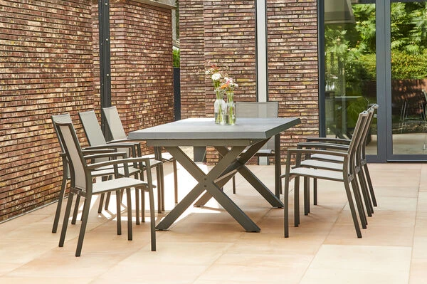SIENA GARDEN Messina/Velia Dining Set, Anthrazit/grau, Alu/Ranotex®-Gewebe/Keramik, 200-260x100, Inkl. 8 Diningsessel 3 SIENA GARDEN Messina/Velia Dining Set, Anthrazit/grau, Alu/Ranotex®-Gewebe/Keramik, 200-260x100, Inkl. 8 Diningsessel