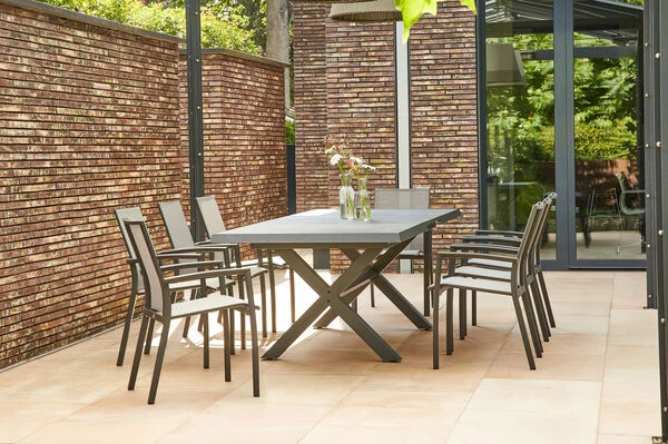 SIENA GARDEN Messina/Velia Dining Set, Anthrazit/grau, Alu/Ranotex®-Gewebe/Keramik, 200-260x100, Inkl. 8 Diningsessel 16 SIENA GARDEN Messina/Velia Dining Set, Anthrazit/grau, Alu/Ranotex®-Gewebe/Keramik, 200-260x100, Inkl. 8 Diningsessel – Bild 14