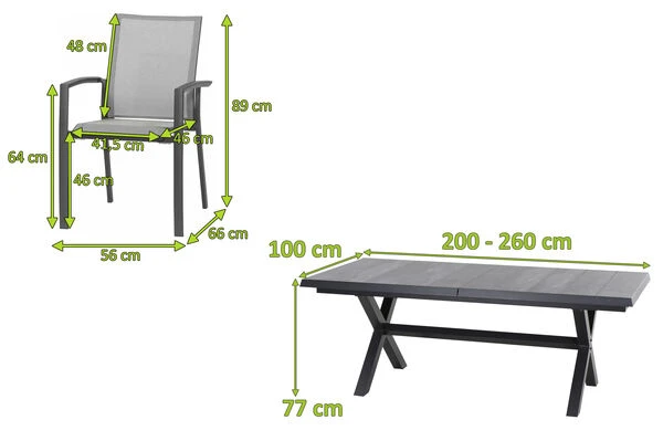 SIENA GARDEN Messina/Velia Dining Set, Anthrazit/grau, Alu/Ranotex®-Gewebe/Keramik, 200-260x100, Inkl. 8 Diningsessel 7 SIENA GARDEN Messina/Velia Dining Set, Anthrazit/grau, Alu/Ranotex®-Gewebe/Keramik, 200-260x100, Inkl. 8 Diningsessel – Bild 5