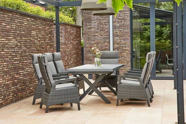 SIENA GARDEN Messina/Solea Dining Set, Anthrazit/blau, Alu/Gardino®-Geflecht/Keramik, 200-260x100 Cm, Inkl. 8 Diningsessel, Stufenlos Verstellbar 3 SIENA GARDEN Messina/Solea Dining Set, Anthrazit/blau, Alu/Gardino®-Geflecht/Keramik, 200-260x100 Cm, Inkl. 8 Diningsessel, Stufenlos Verstellbar