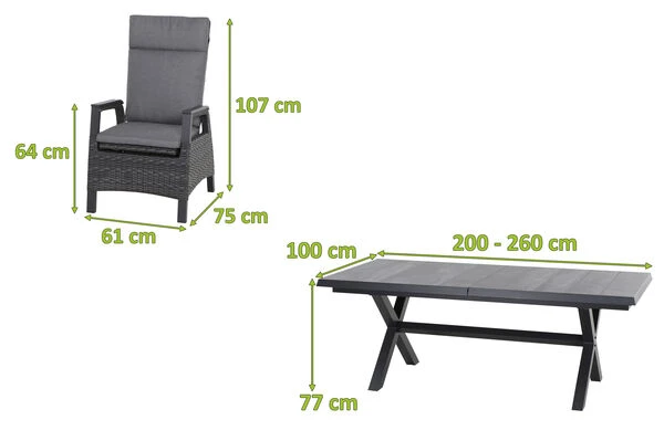 SIENA GARDEN Messina/Solea Dining Set, Anthrazit/blau, Alu/Gardino®-Geflecht/Keramik, 200-260x100 Cm, Inkl. 8 Diningsessel, Stufenlos Verstellbar 7 SIENA GARDEN Messina/Solea Dining Set, Anthrazit/blau, Alu/Gardino®-Geflecht/Keramik, 200-260x100 Cm, Inkl. 8 Diningsessel, Stufenlos Verstellbar – Bild 5