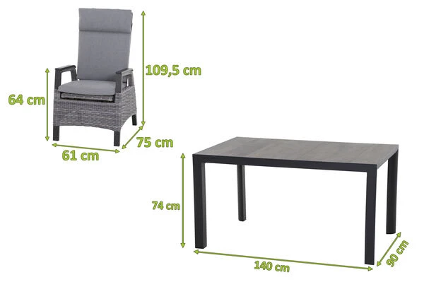 SIENA GARDEN Silva/Solea Dining Set, Anthrazit/grau/blau, Alu/Gardino®-Geflecht/Keramik, 140 X 90cm, Inkl. 4 Diningsessel, Stufenlos Verstellbar 7 SIENA GARDEN Silva/Solea Dining Set, Anthrazit/grau/blau, Alu/Gardino®-Geflecht/Keramik, 140 X 90cm, Inkl. 4 Diningsessel, Stufenlos Verstellbar – Bild 5