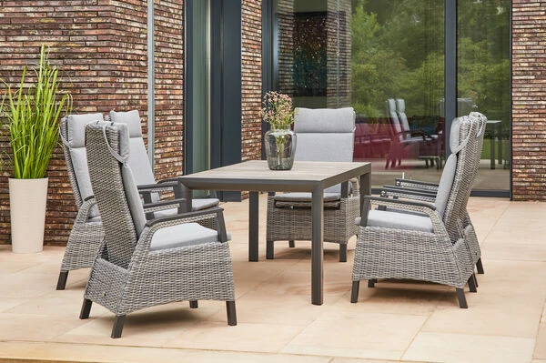 SIENA GARDEN Silva/Solea Dining Set, Anthrazit/grau/blau, Alu/Gardino®-Geflecht/Keramik, 160 X 90cm, Inkl. 6 Diningsessel, Stufenlos Verstellbar 3 SIENA GARDEN Silva/Solea Dining Set, Anthrazit/grau/blau, Alu/Gardino®-Geflecht/Keramik, 160 X 90cm, Inkl. 6 Diningsessel, Stufenlos Verstellbar