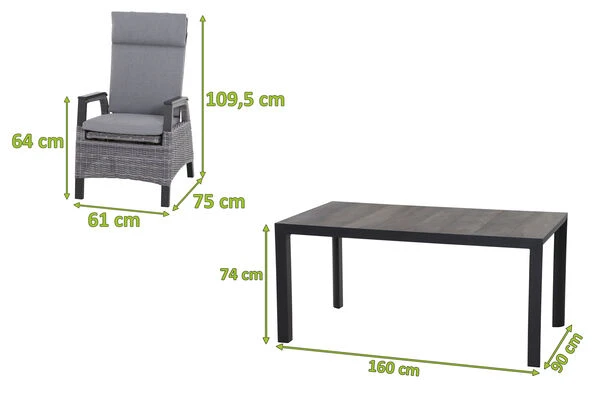 SIENA GARDEN Silva/Solea Dining Set, Anthrazit/grau/blau, Alu/Gardino®-Geflecht/Keramik, 160 X 90cm, Inkl. 6 Diningsessel, Stufenlos Verstellbar 7 SIENA GARDEN Silva/Solea Dining Set, Anthrazit/grau/blau, Alu/Gardino®-Geflecht/Keramik, 160 X 90cm, Inkl. 6 Diningsessel, Stufenlos Verstellbar – Bild 5