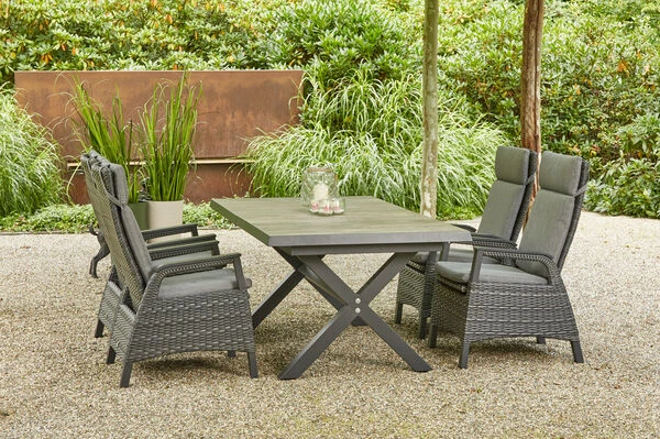 SIENA GARDEN Sincro/Solea Dining Set, Anthrazit/blau/grau, Alu/Gardino®-Geflecht/Keramik, 200-260x103cm, Inkl. 4 Diningsessel, Stufenlos Verstellbar 3 SIENA GARDEN Sincro/Solea Dining Set, Anthrazit/blau/grau, Alu/Gardino®-Geflecht/Keramik, 200-260x103cm, Inkl. 4 Diningsessel, Stufenlos Verstellbar