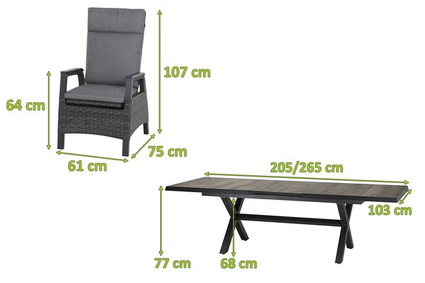 SIENA GARDEN Sincro/Solea Dining Set, Anthrazit/blau/grau, Alu/Gardino®-Geflecht/Keramik, 200-260x103cm, Inkl. 4 Diningsessel, Stufenlos Verstellbar 7 SIENA GARDEN Sincro/Solea Dining Set, Anthrazit/blau/grau, Alu/Gardino®-Geflecht/Keramik, 200-260x103cm, Inkl. 4 Diningsessel, Stufenlos Verstellbar – Bild 5