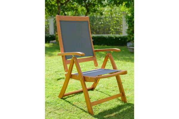 OUTFLEXX Esstischgarnitur, Natur/grau, FSC-Akazienholz/Textilene, 220x100 Cm, 8 Multipositionssessel, Geölt 9 OUTFLEXX Esstischgarnitur, Natur/grau, FSC-Akazienholz/Textilene, 220x100 Cm, 8 Multipositionssessel, Geölt – Bild 7