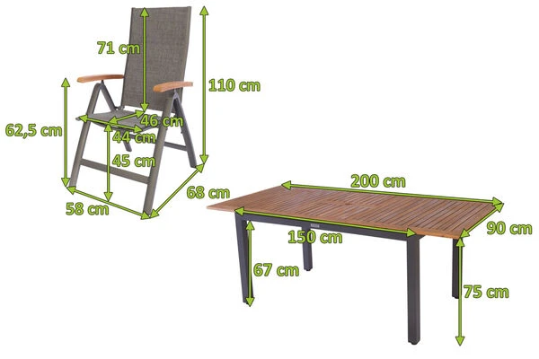 VILLANA Esstischgarnitur, Anthrazit/grau, Alu/ FSC-Akazienholz, Ausziehtisch 150/200 Cm, 4 Multipositionssessel 7 VILLANA Esstischgarnitur, Anthrazit/grau, Alu/ FSC-Akazienholz, Ausziehtisch 150/200 Cm, 4 Multipositionssessel – Bild 5
