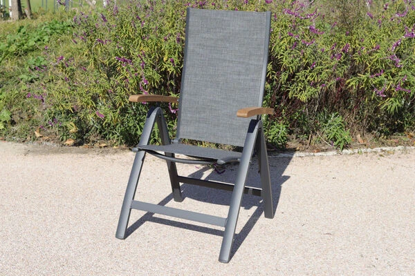 VILLANA Esstischgarnitur, Anthrazit/grau, Alu/ FSC-Akazienholz, Ausziehtisch 150/200 Cm, 4 Multipositionssessel 5 VILLANA Esstischgarnitur, Anthrazit/grau, Alu/ FSC-Akazienholz, Ausziehtisch 150/200 Cm, 4 Multipositionssessel – Bild 3