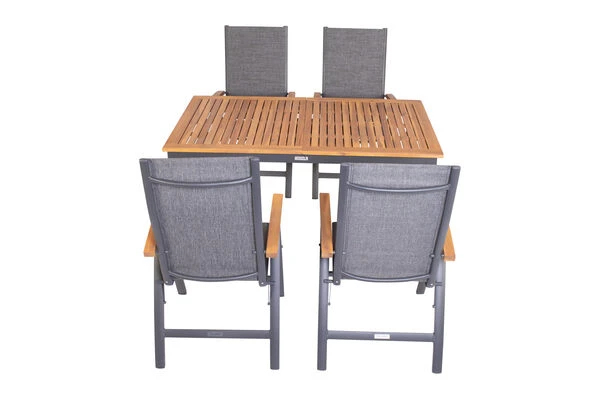 VILLANA Esstischgarnitur, Anthrazit/grau, Alu/ FSC-Akazienholz, Ausziehtisch 150/200 Cm, 4 Multipositionssessel 13 VILLANA Esstischgarnitur, Anthrazit/grau, Alu/ FSC-Akazienholz, Ausziehtisch 150/200 Cm, 4 Multipositionssessel – Bild 11