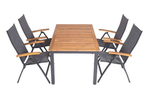 VILLANA Esstischgarnitur, Anthrazit/grau, Alu/ FSC-Akazienholz, Ausziehtisch 150/200 Cm, 4 Multipositionssessel 15 VILLANA Esstischgarnitur, Anthrazit/grau, Alu/ FSC-Akazienholz, Ausziehtisch 150/200 Cm, 4 Multipositionssessel – Bild 13