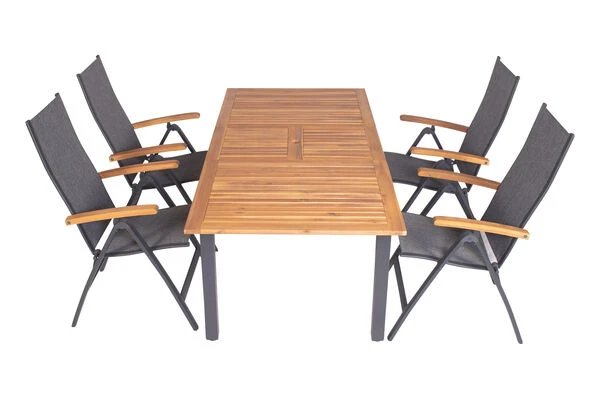 VILLANA Esstischgarnitur, Anthrazit/grau, Alu/ FSC-Akazienholz, Ausziehtisch 150/200 Cm, 4 Multipositionssessel 14 VILLANA Esstischgarnitur, Anthrazit/grau, Alu/ FSC-Akazienholz, Ausziehtisch 150/200 Cm, 4 Multipositionssessel – Bild 12