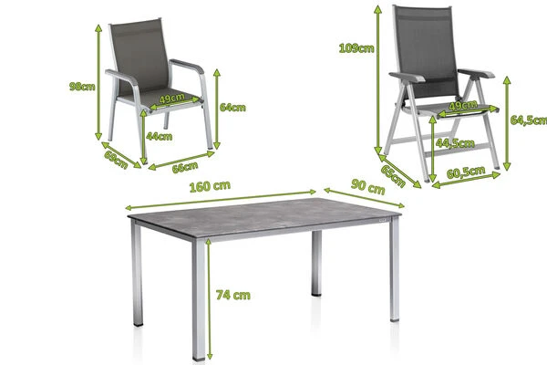 KETTLER Cubic/Basic Plus Esstischgarnitur, Silber/anthrazit, Alu/Textilene, Tisch 160x90 Cm, 4 Stapelsessel, 2 Multipo 7 KETTLER Cubic/Basic Plus Esstischgarnitur, Silber/anthrazit, Alu/Textilene, Tisch 160x90 Cm, 4 Stapelsessel, 2 Multipo – Bild 5