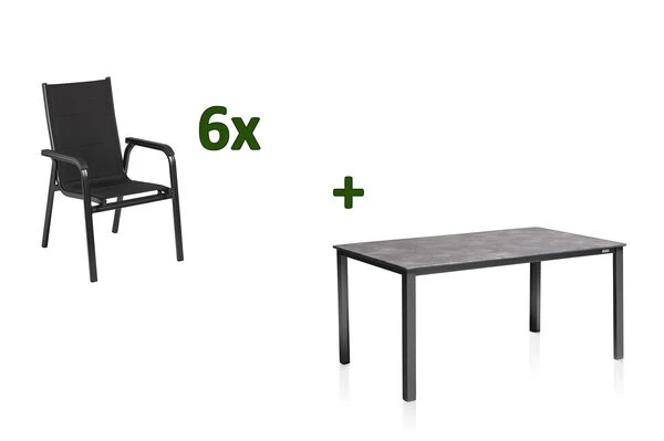 KETTLER Cubic/Basic Plus Padded Esstischgarnitur, Anthrazit, Alu/Kettalit/Textilene, 160x90 Cm, 6 Stapelsessel 3 KETTLER Cubic/Basic Plus Padded Esstischgarnitur, Anthrazit, Alu/Kettalit/Textilene, 160x90 Cm, 6 Stapelsessel