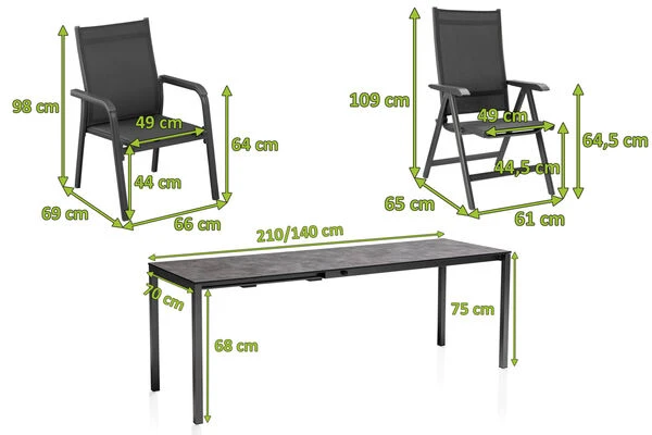 KETTLER Cubic/Basic Plus Esstischgarnitur, Anthrazit, Alu/HPL/Textilene, 140/210x70 Cm, 4 Stapel, 2 Multipos 7 KETTLER Cubic/Basic Plus Esstischgarnitur, Anthrazit, Alu/HPL/Textilene, 140/210x70 Cm, 4 Stapel, 2 Multipos – Bild 5