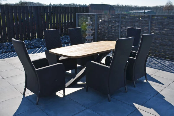 OUTFLEXX Belgium/Malaga Set, Anthrazit/sooty, Recycled Teak/Alu/Sunbrella, 220x100cm, 6 Sessel, Rustikal Gebürstet, Verstellbare Rückenlehne 3 OUTFLEXX Belgium/Malaga Set, Anthrazit/sooty, Recycled Teak/Alu/Sunbrella, 220x100cm, 6 Sessel, Rustikal Gebürstet, Verstellbare Rückenlehne