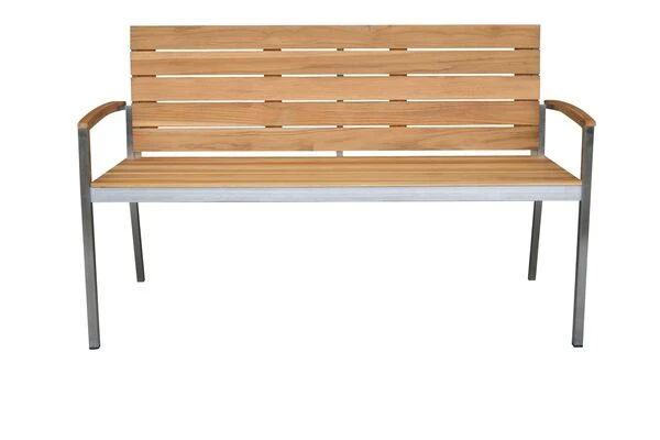 OUTFLEXX Gartenbank, FSC-Teakholz/Edelstahl, 2-Sitzer, 130x55x80cm 4 OUTFLEXX Gartenbank, FSC-Teakholz/Edelstahl, 2-Sitzer, 130x55x80cm – Bild 2