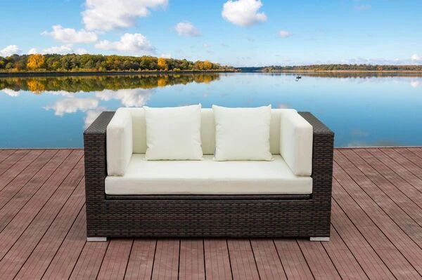 OUTFLEXX 2-Sitzer Sofa, Braun Marmoriert, Polyrattan, 152 X 85 X 70 Cm, Wasserfeste Kissenbox 4 OUTFLEXX 2-Sitzer Sofa, Braun Marmoriert, Polyrattan, 152 X 85 X 70 Cm, Wasserfeste Kissenbox – Bild 2