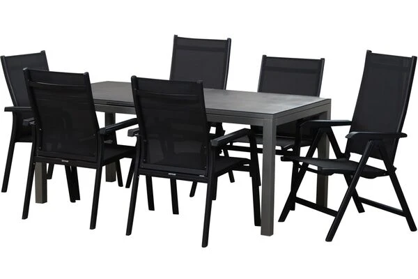 KETTLER Basic Plus Sitzgruppe, Anthrazit/anthrazit, Alu/Textilene, 180/240x90cm, 4 Stapel-, 2 Multipositionssessel 4 KETTLER Basic Plus Sitzgruppe, Anthrazit/anthrazit, Alu/Textilene, 180/240x90cm, 4 Stapel-, 2 Multipositionssessel – Bild 2