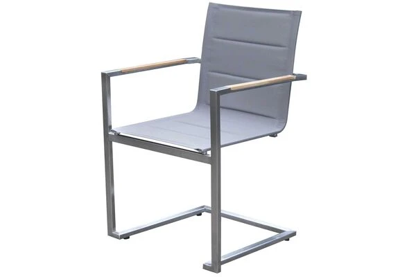 OUTFLEXX Esstischgarnitur, Edelstahl / Recyceltes FSC-Teak, Tisch 90 X 90 Cm, 4 Freischwinger Padded, Silber 4 OUTFLEXX Esstischgarnitur, Edelstahl / Recyceltes FSC-Teak, Tisch 90 X 90 Cm, 4 Freischwinger Padded, Silber – Bild 2