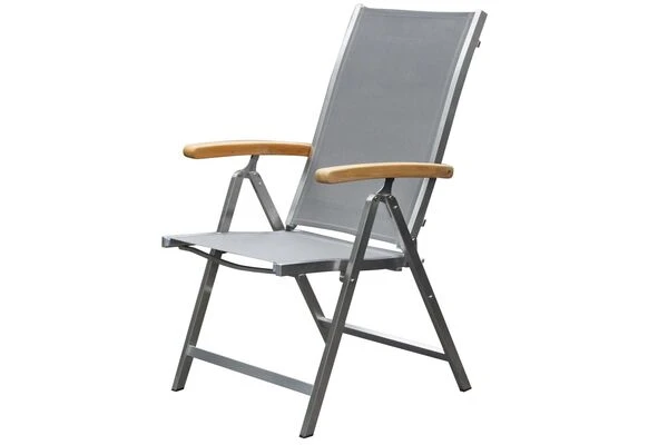 OUTFLEXX Esstischgarnitur, Edelstahl / FSC-Teak, Tisch 150x80cm, 6 Multipositionssessel, Taupe 4 OUTFLEXX Esstischgarnitur, Edelstahl / FSC-Teak, Tisch 150x80cm, 6 Multipositionssessel, Taupe – Bild 2