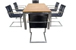 OUTFLEXX Esstischgarnitur, Silber/schwarz, Edelstahl/FSC-Teak, Ausziehtisch 200-300 X 100 Cm, 6 Freischwinger -Gartenmoebel Verkaufs-Shop 2 18866.jpg