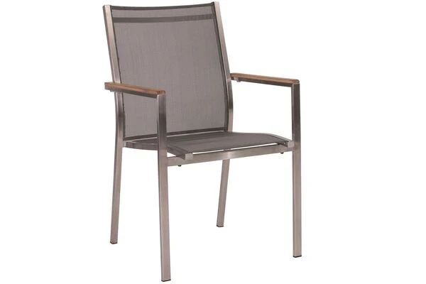 STERN Cardiff Set, Silber/silbergrau, Edelstahl/Teak, Tisch A-Gestell 220 X 100 Cm, 4 Stapel-, 2 Multipositionssessel 4 STERN Cardiff Set, Silber/silbergrau, Edelstahl/Teak, Tisch A-Gestell 220 X 100 Cm, 4 Stapel-, 2 Multipositionssessel – Bild 2