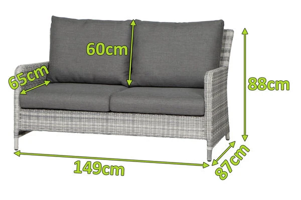 SIENA GARDEN Soria 2-Sitzer Loungesofa, Ice Grey, Alu / Gardino®-Geflecht, 149x87x88 Cm 4 SIENA GARDEN Soria 2-Sitzer Loungesofa, Ice Grey, Alu / Gardino®-Geflecht, 149x87x88 Cm – Bild 2